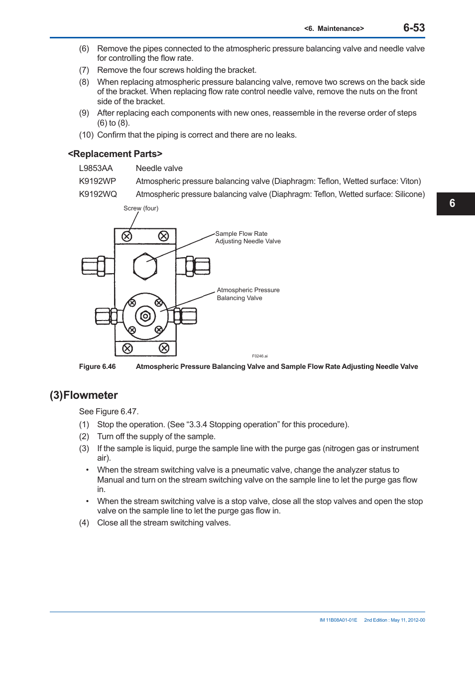 3) flowmeter, Replacement parts | Yokogawa GC8000 Process Gas Chromatograph User Manual | Page 406 / 537