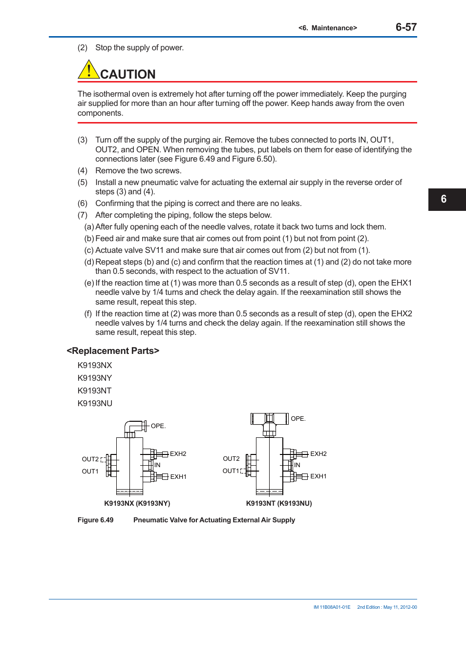 Caution, Replacement parts | Yokogawa GC8000 Process Gas Chromatograph User Manual | Page 410 / 537