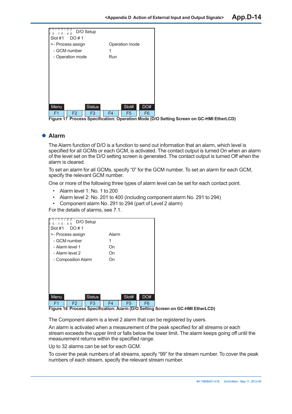 App.d-14, Alarm | Yokogawa GC8000 Process Gas Chromatograph User Manual | Page 459 / 537