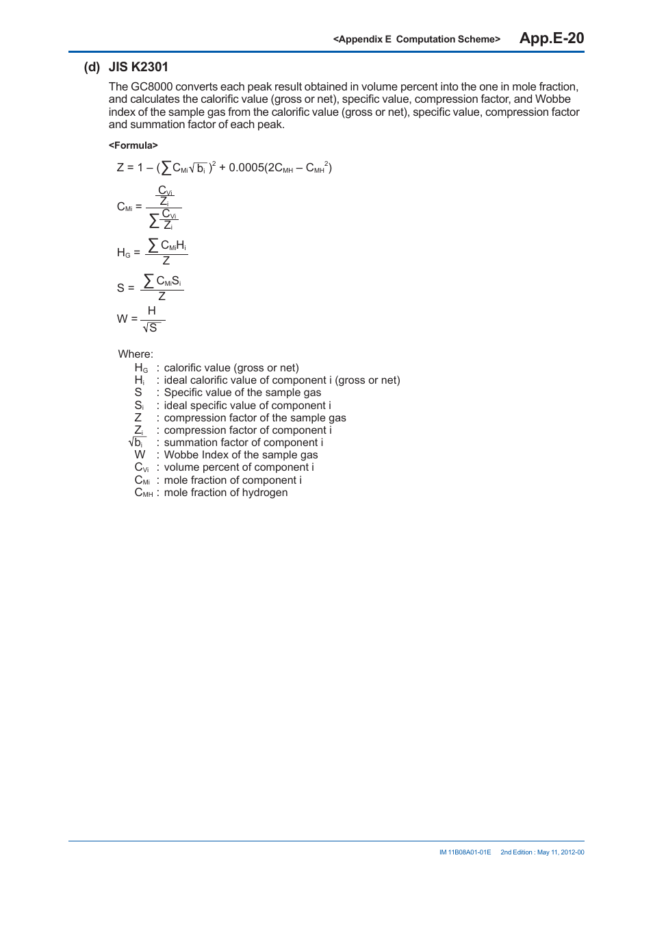 App.e-20, D) jis k2301 | Yokogawa GC8000 Process Gas Chromatograph User Manual | Page 493 / 537