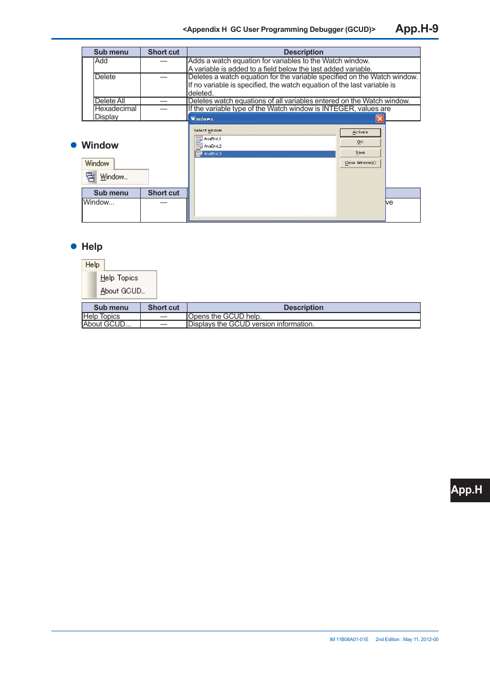App.h-9, App.h, Window | Help | Yokogawa GC8000 Process Gas Chromatograph User Manual | Page 526 / 537