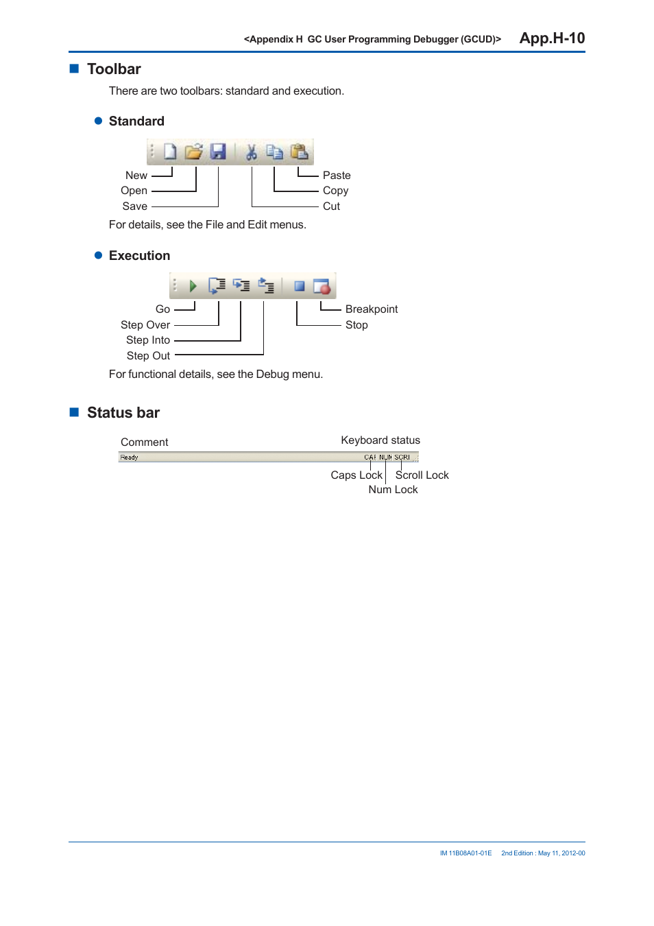 App.h-10, Toolbar, Status bar | Yokogawa GC8000 Process Gas Chromatograph User Manual | Page 527 / 537