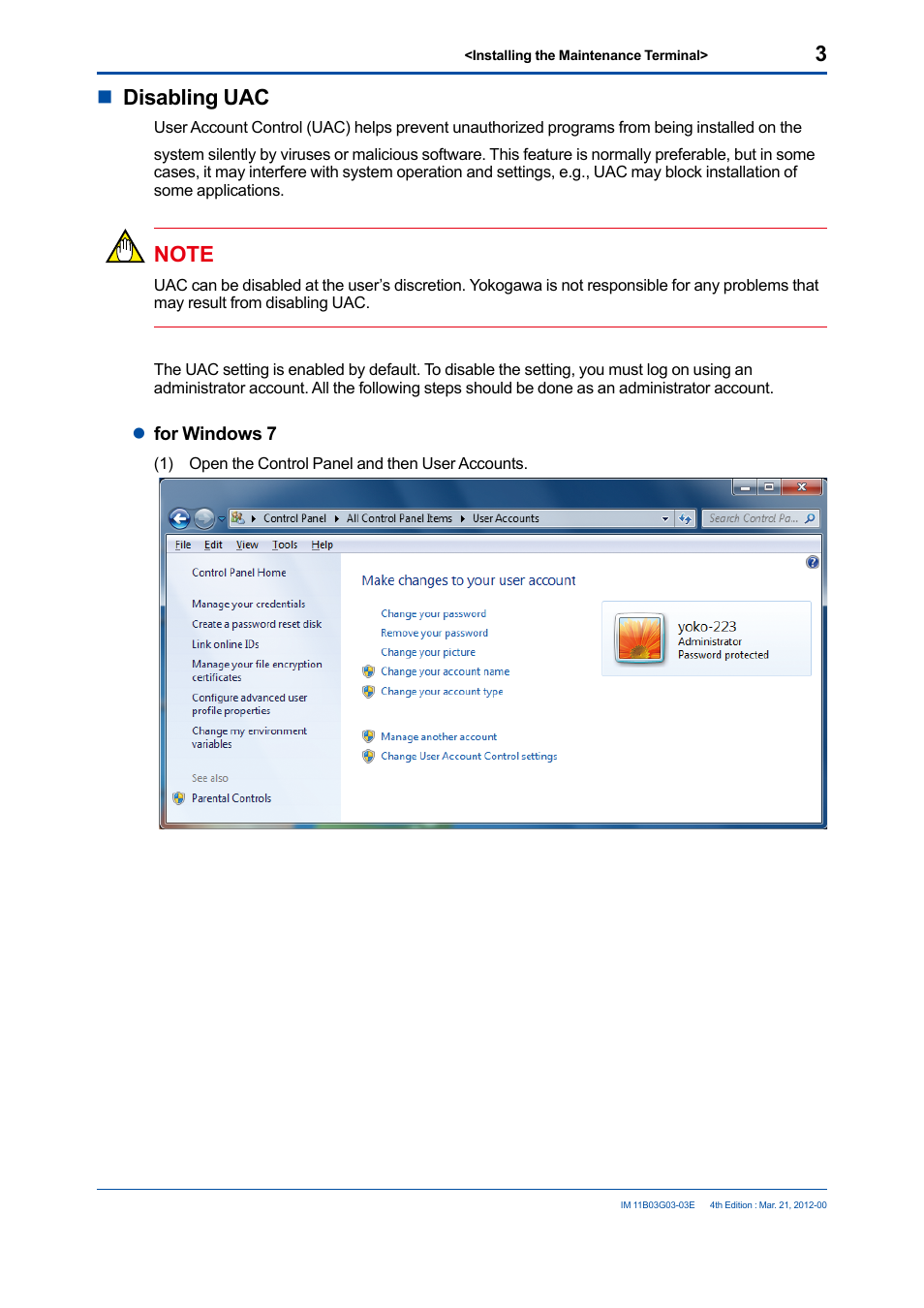 Ndisabling uac | Yokogawa GC1000 Mark II Process Gas Chromatograph User Manual | Page 10 / 105