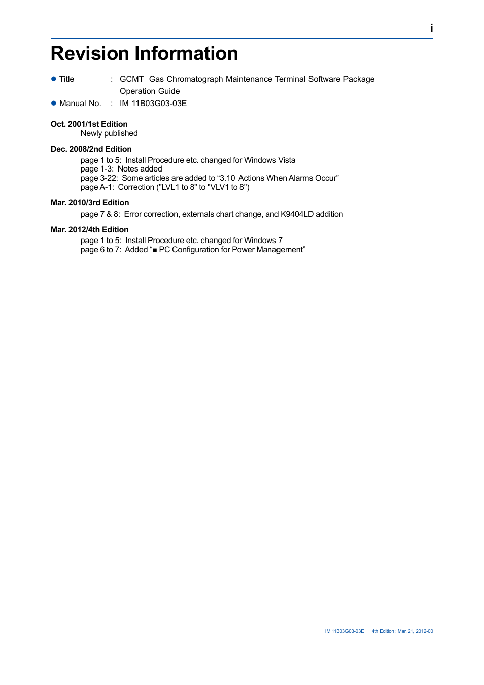 Revision information | Yokogawa GC1000 Mark II Process Gas Chromatograph User Manual | Page 104 / 105