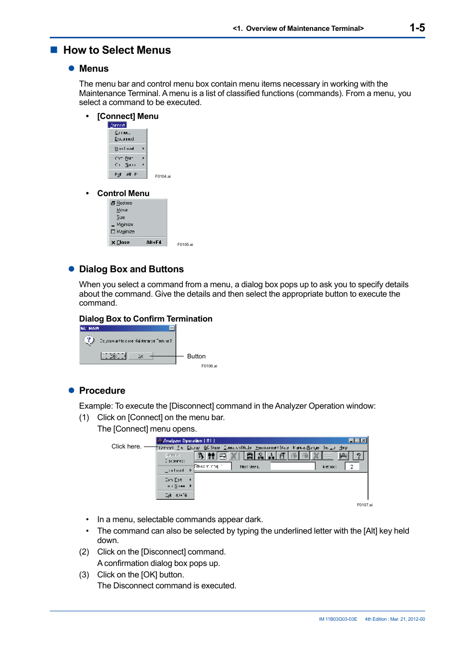 Nhow to select menus, Lmenus, Ldialog box and buttons | Lprocedure | Yokogawa GC1000 Mark II Process Gas Chromatograph User Manual | Page 24 / 105