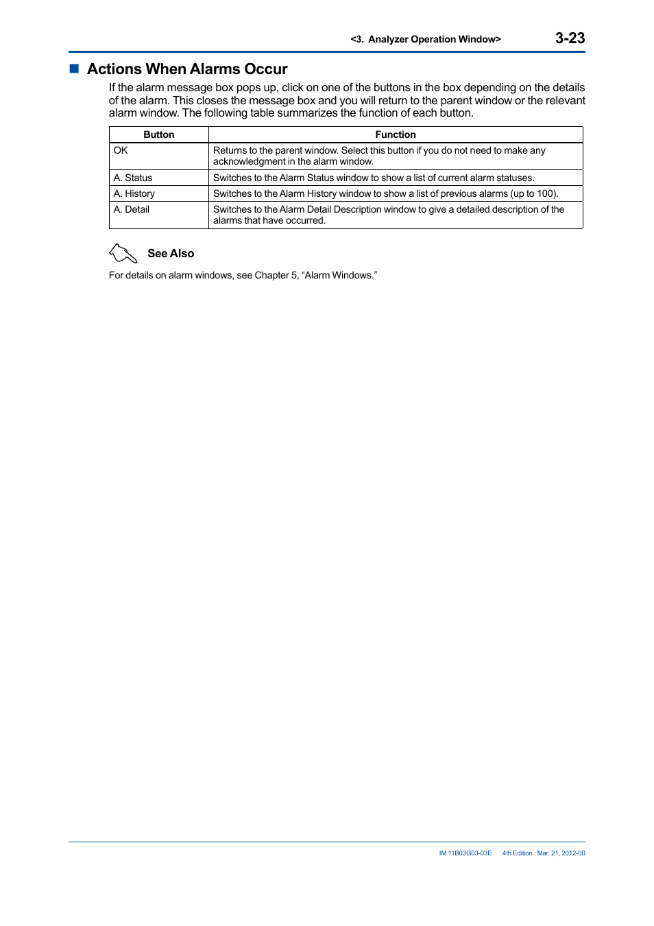 Nactions when alarms occur | Yokogawa GC1000 Mark II Process Gas Chromatograph User Manual | Page 52 / 105