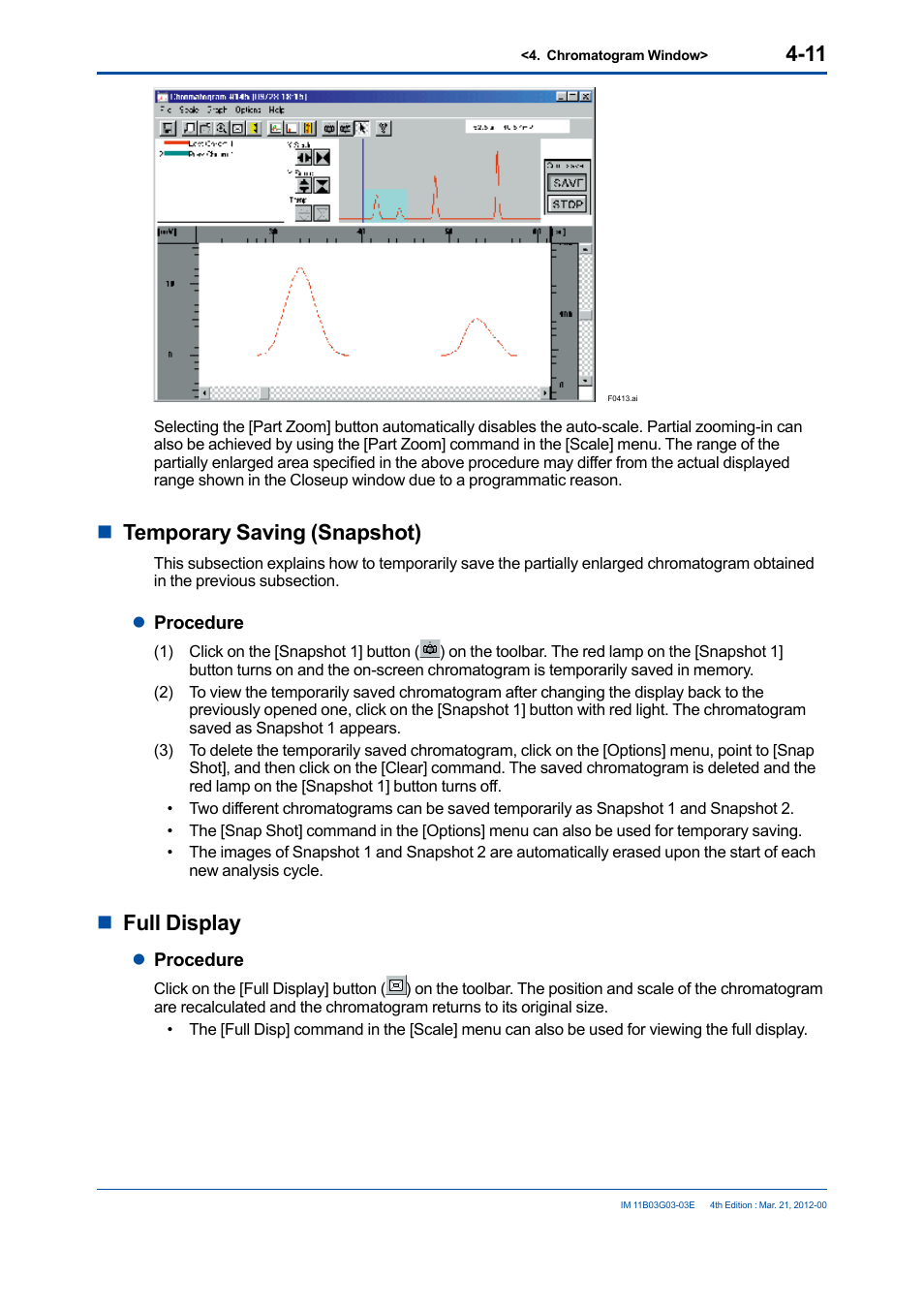 Ntemporary saving (snapshot), Nfull display | Yokogawa GC1000 Mark II Process Gas Chromatograph User Manual | Page 64 / 105