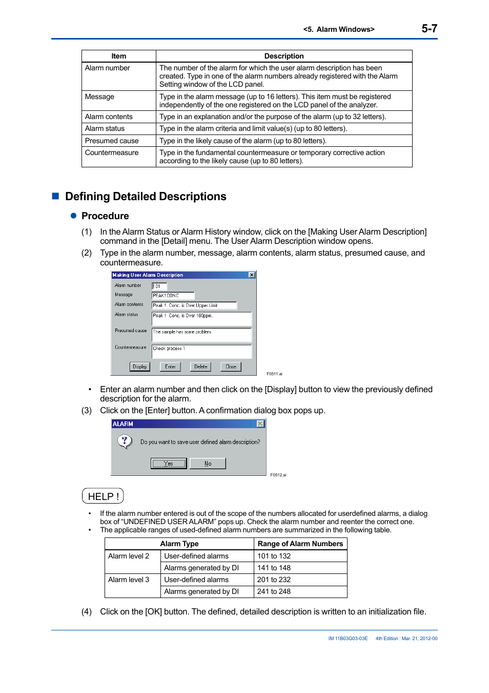 Ndefining detailed descriptions, Lprocedure, Help | Yokogawa GC1000 Mark II Process Gas Chromatograph User Manual | Page 74 / 105