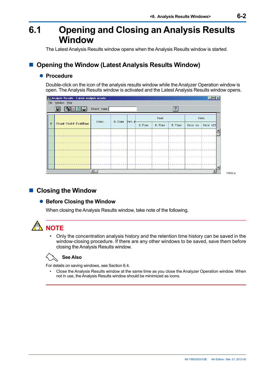 1 opening and closing an analysis results window, Opening and closing an analysis results window -2, Nclosing the window | Yokogawa GC1000 Mark II Process Gas Chromatograph User Manual | Page 77 / 105