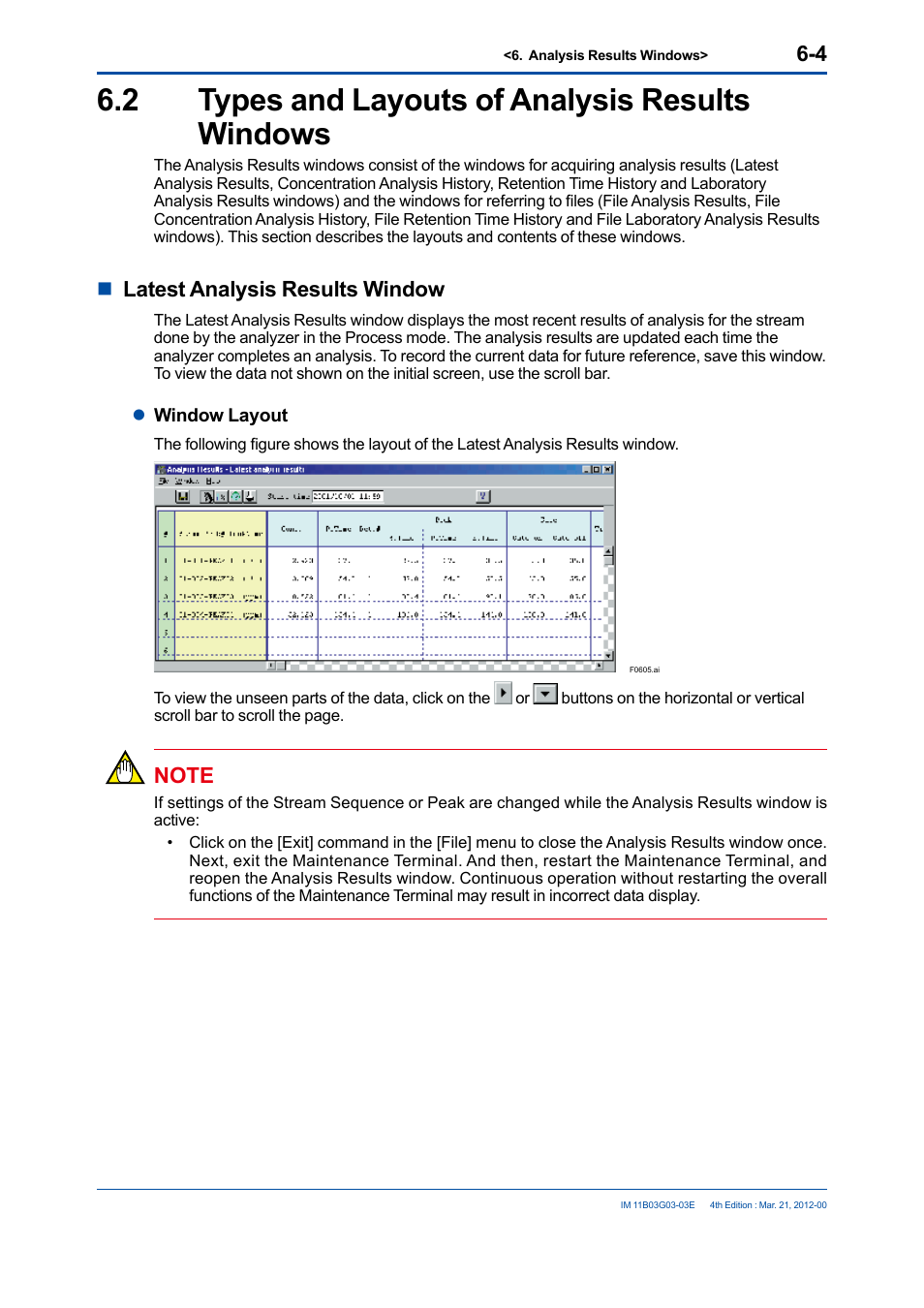 2 types and layouts of analysis results windows, Types and layouts of analysis results windows -4, Nlatest analysis results window | Yokogawa GC1000 Mark II Process Gas Chromatograph User Manual | Page 79 / 105