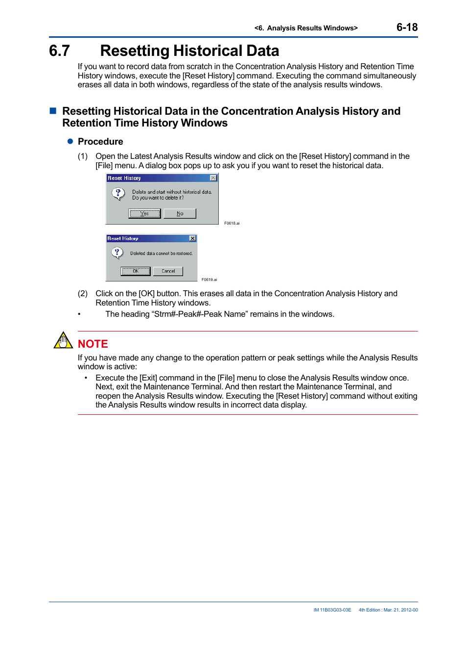 7 resetting historical data, Resetting historical data -18 | Yokogawa GC1000 Mark II Process Gas Chromatograph User Manual | Page 93 / 105