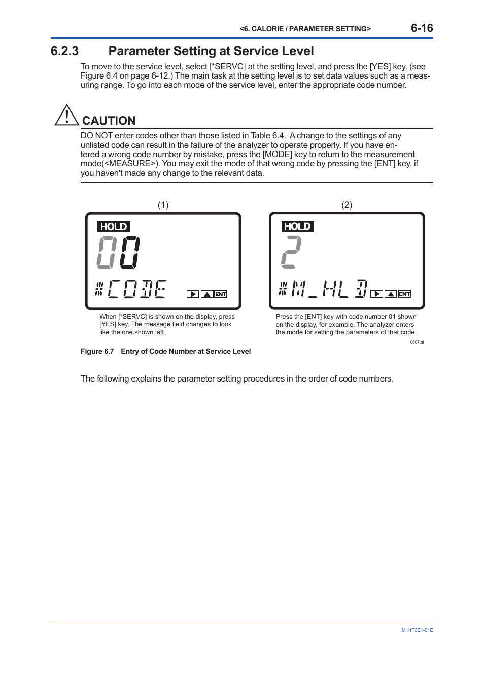 3 parameter setting at service level, Parameter setting at service level -16, Caution | Yokogawa GD40 Gas Density Detector User Manual | Page 105 / 178