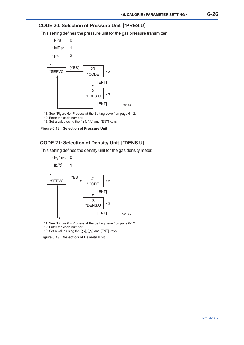 Code 20: selection of pressure unit [ *pres.u, Code 21: selection of density unit [ *dens.u | Yokogawa GD40 Gas Density Detector User Manual | Page 115 / 178