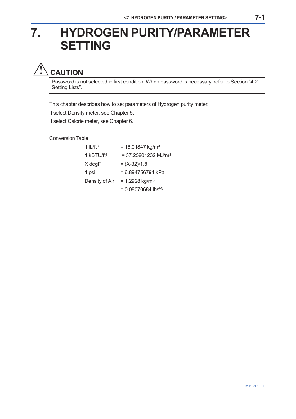 Hydrogen purity/parameter setting, Hydrogen purity/parameter setting -1, Caution | Yokogawa GD40 Gas Density Detector User Manual | Page 124 / 178