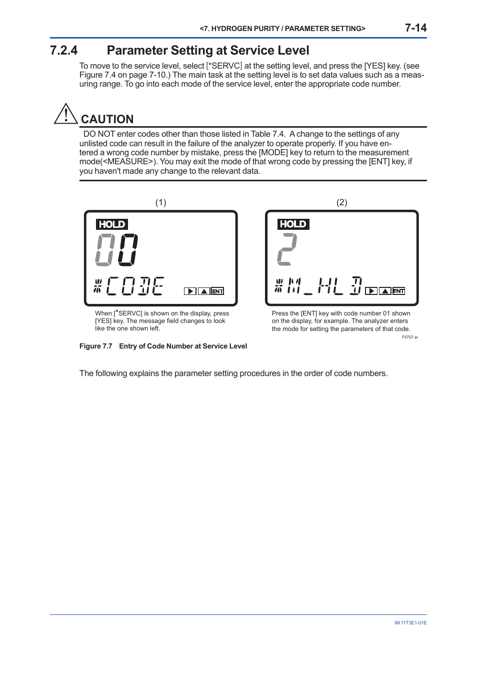 4 parameter setting at service level, Parameter setting at service level -14, Caution | Yokogawa GD40 Gas Density Detector User Manual | Page 137 / 178