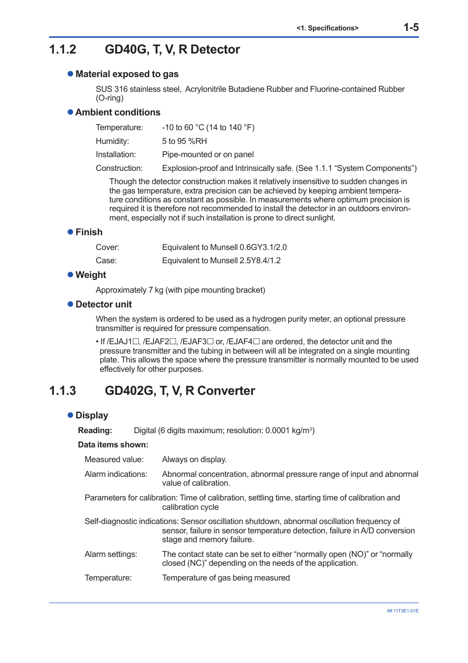 2 gd40g, t, v, r detector, 3 gd402g, t, v, r converter, Gd40g, t, v, r detector -5 | Gd402g, t, v, r converter -5 | Yokogawa GD40 Gas Density Detector User Manual | Page 14 / 178