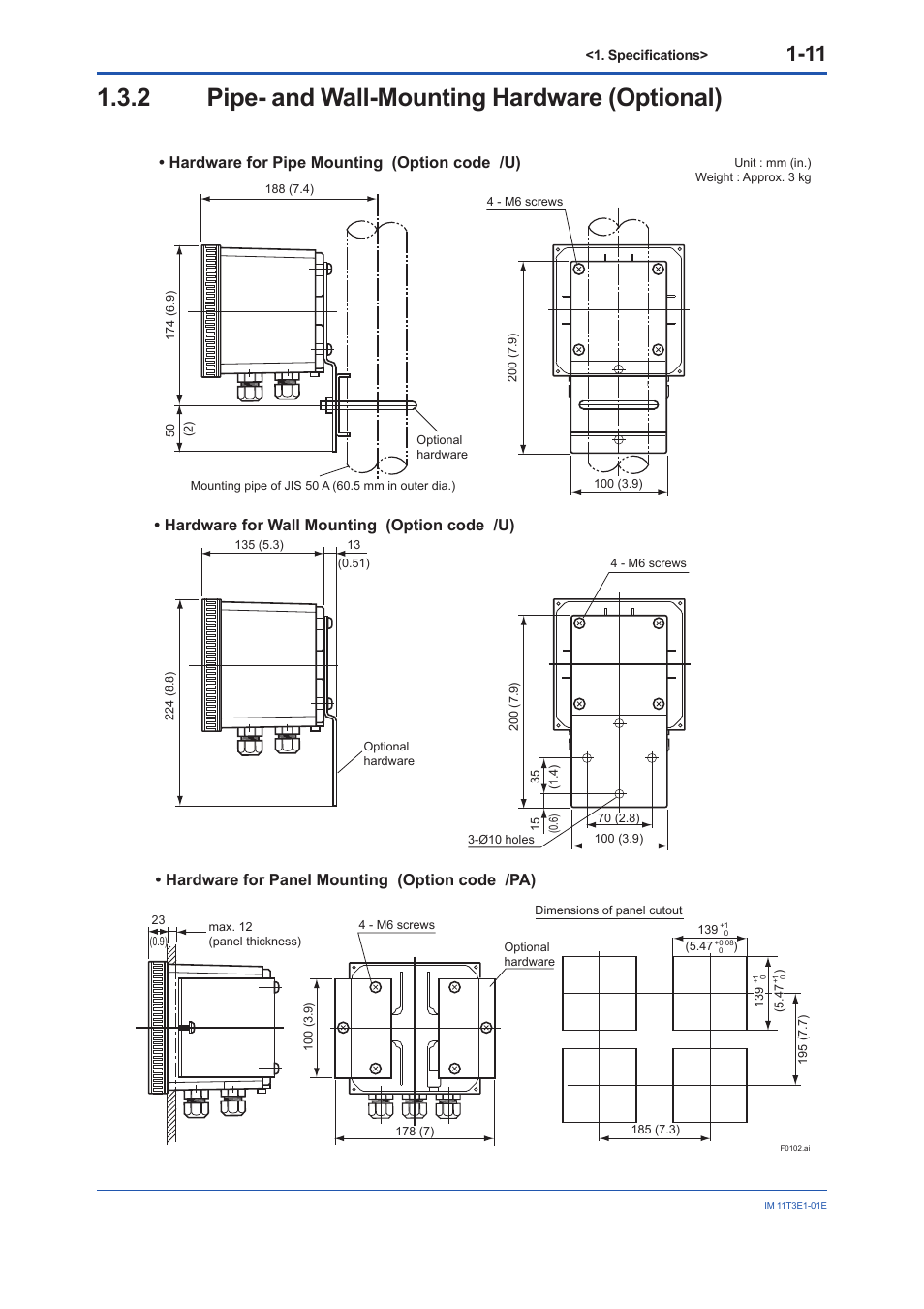 2 pipe- and wall-mounting hardware (optional), Pipe- and wall-mounting hardware (optional) -11 | Yokogawa GD40 Gas Density Detector User Manual | Page 20 / 178