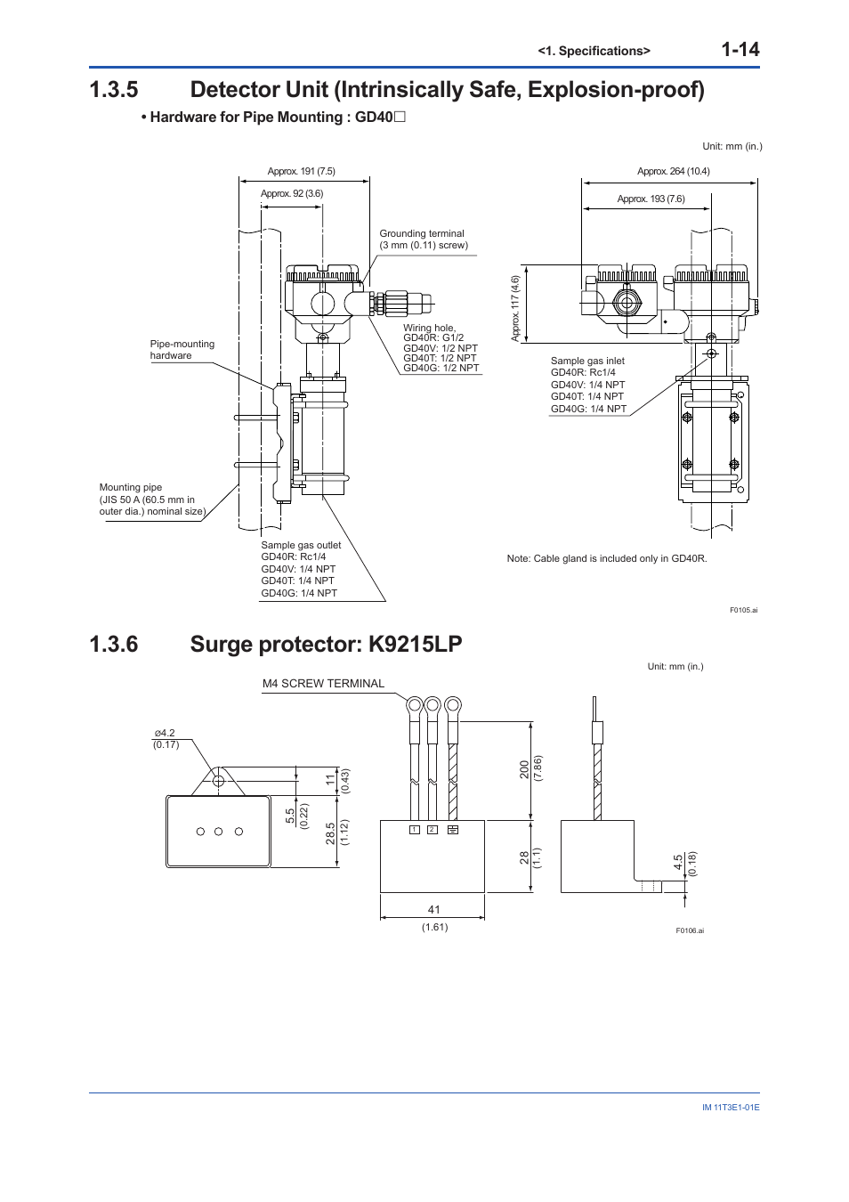 6 surge protector: k9215lp, Surge protector: k9215lp -14, Hardware for pipe mounting : gd40 | Yokogawa GD40 Gas Density Detector User Manual | Page 23 / 178