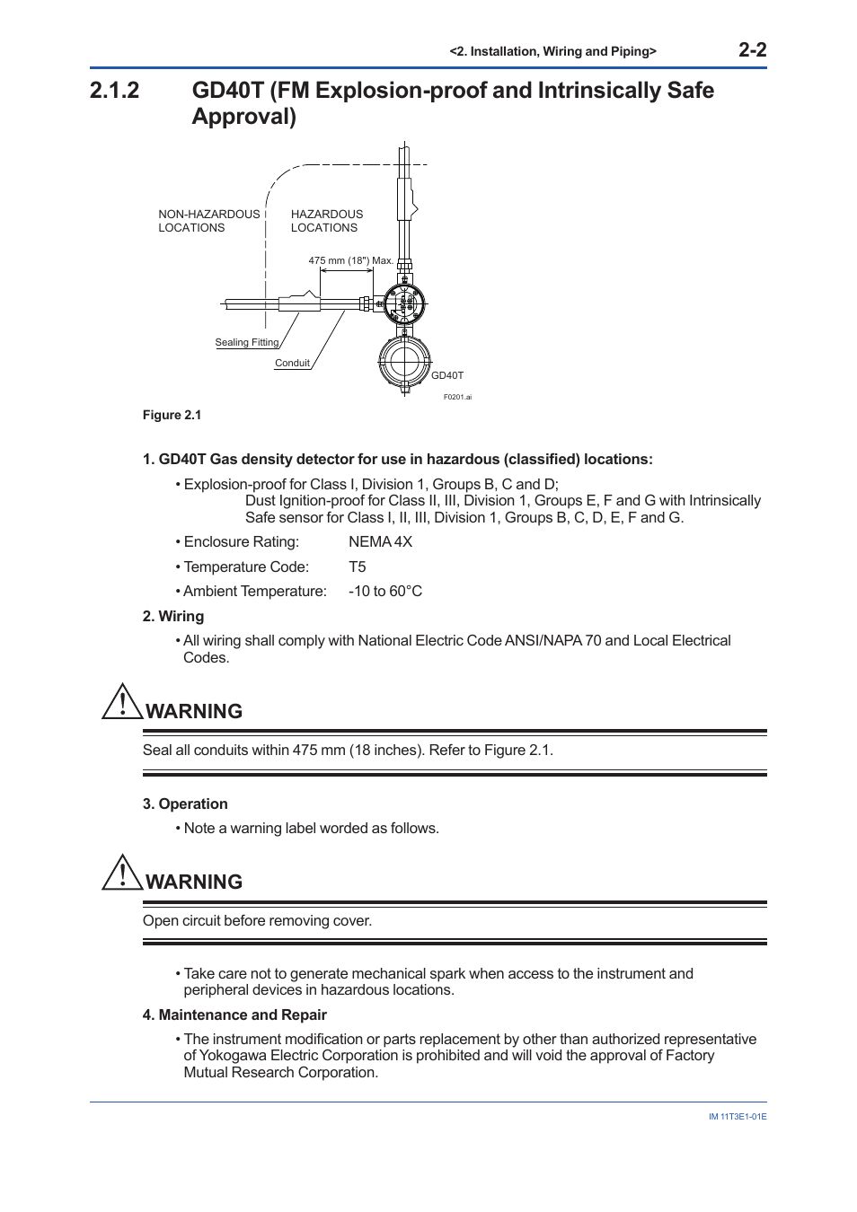 Warning | Yokogawa GD40 Gas Density Detector User Manual | Page 25 / 178