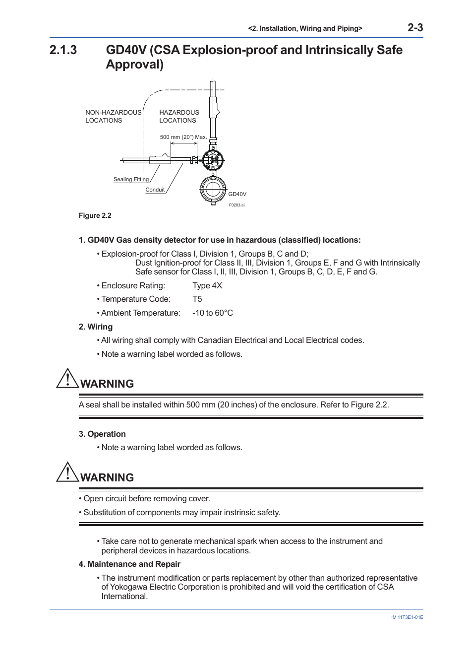 Warning | Yokogawa GD40 Gas Density Detector User Manual | Page 26 / 178