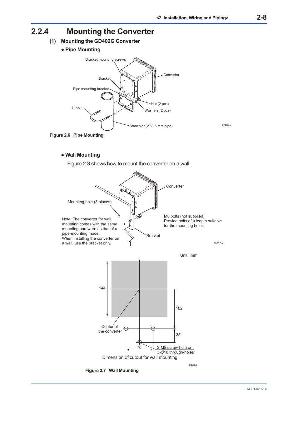 4 mounting the converter, Mounting the converter -8 | Yokogawa GD40 Gas Density Detector User Manual | Page 31 / 178