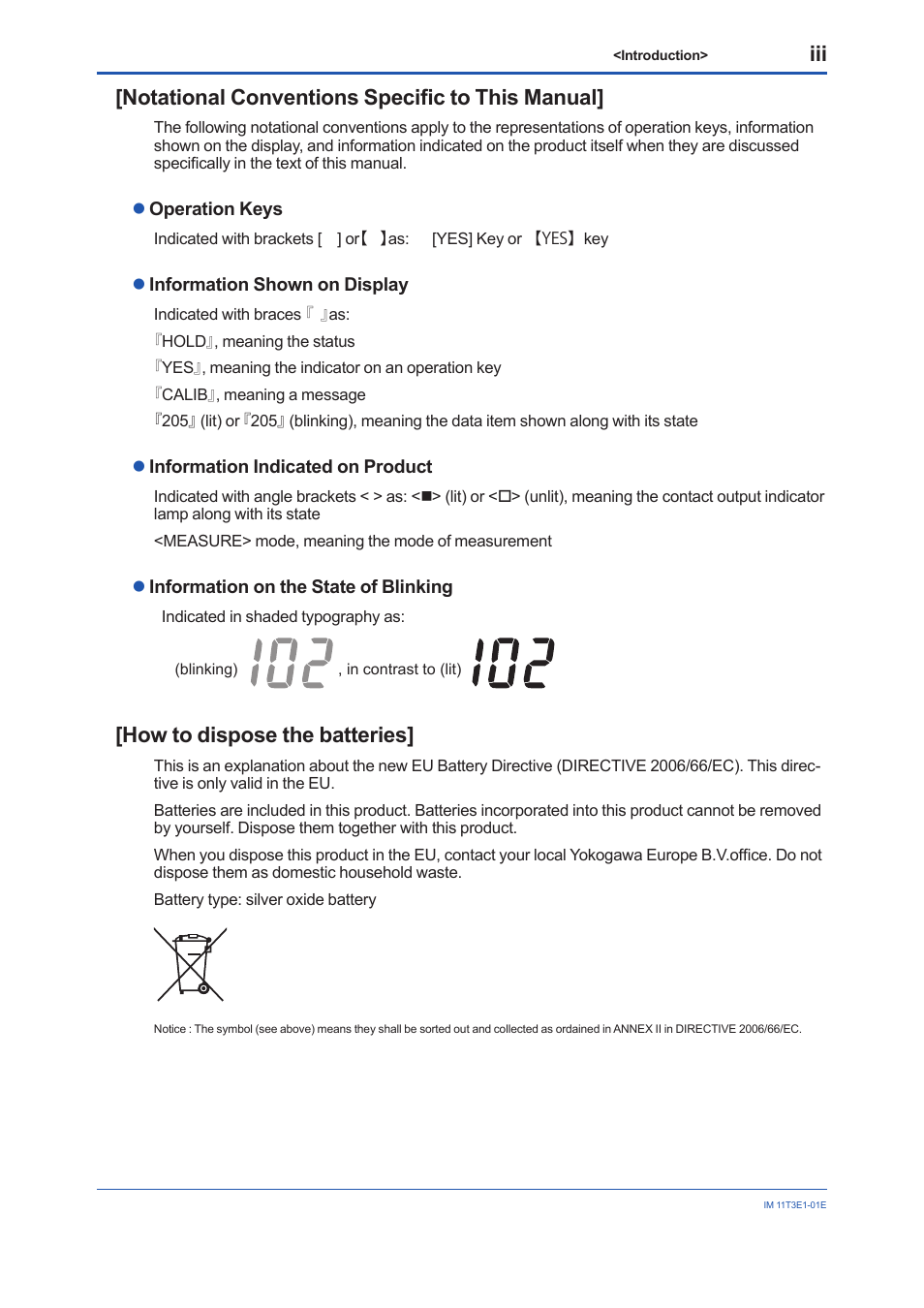 Notational conventions specific to this manual, How to dispose the batteries | Yokogawa GD40 Gas Density Detector User Manual | Page 4 / 178