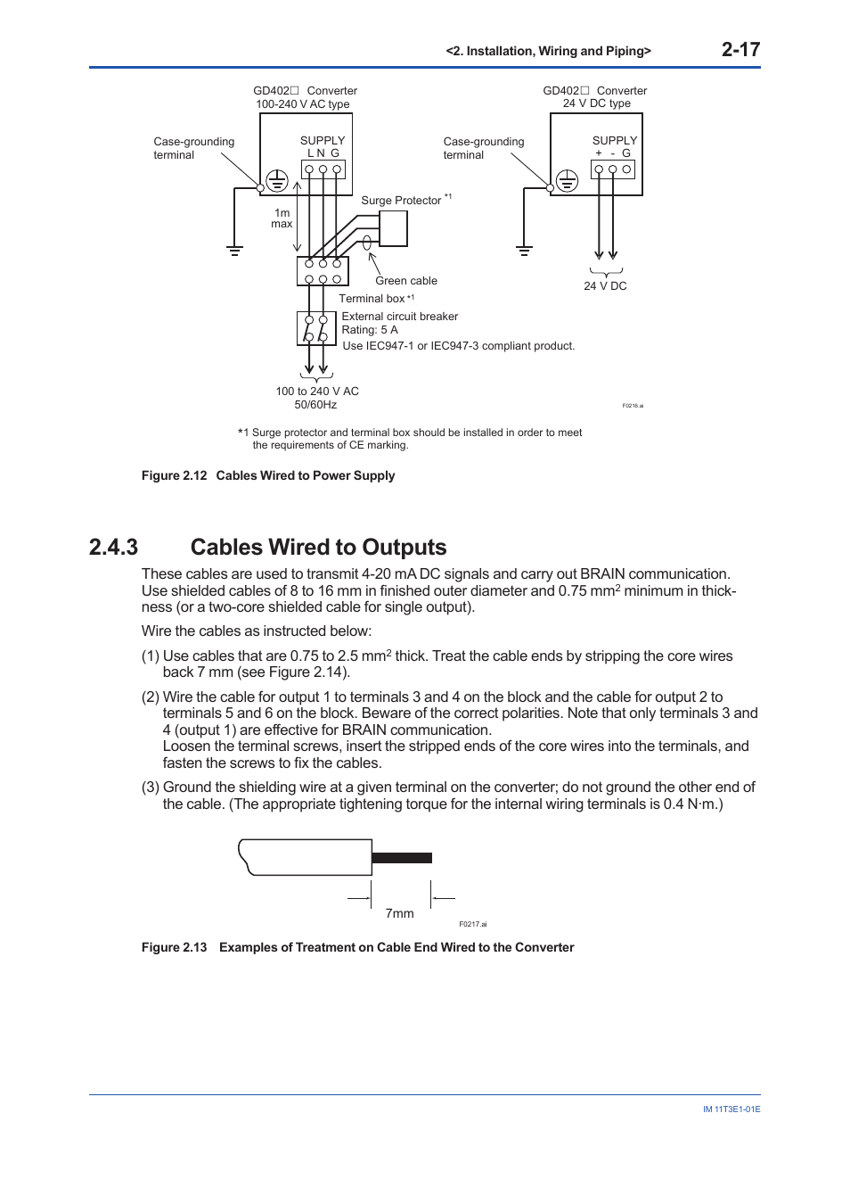 3 cables wired to outputs, Cables wired to outputs -17 | Yokogawa GD40 Gas Density Detector User Manual | Page 40 / 178