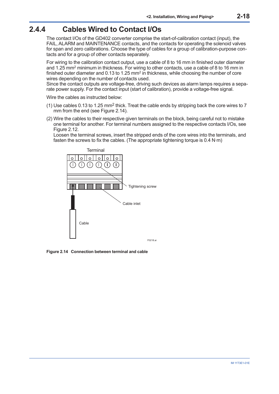 4 cables wired to contact i/os, Cables wired to contact i/os -18 | Yokogawa GD40 Gas Density Detector User Manual | Page 41 / 178