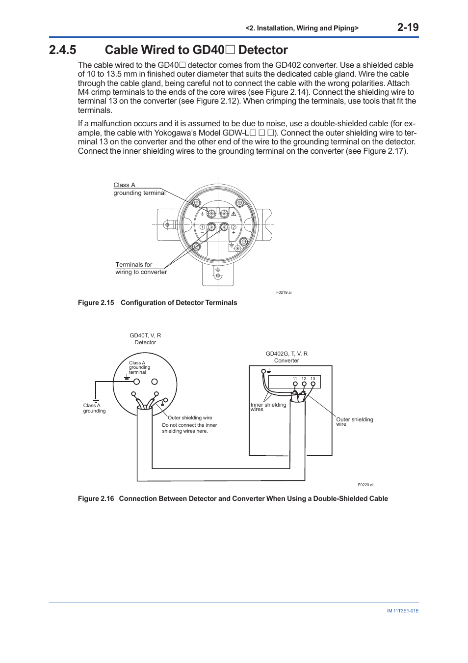 5 cable wired to gd40 detector, Cable wired to gd40 detector -19, 5 cable wired to gd40  detector | Yokogawa GD40 Gas Density Detector User Manual | Page 42 / 178