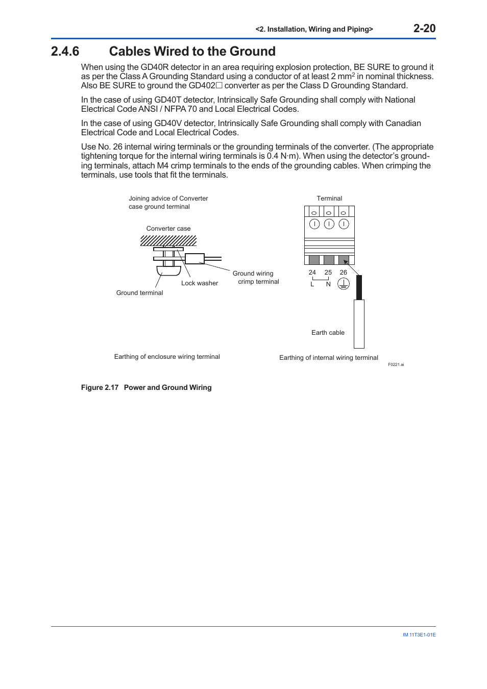 6 cables wired to the ground, Cables wired to the ground -20 | Yokogawa GD40 Gas Density Detector User Manual | Page 43 / 178