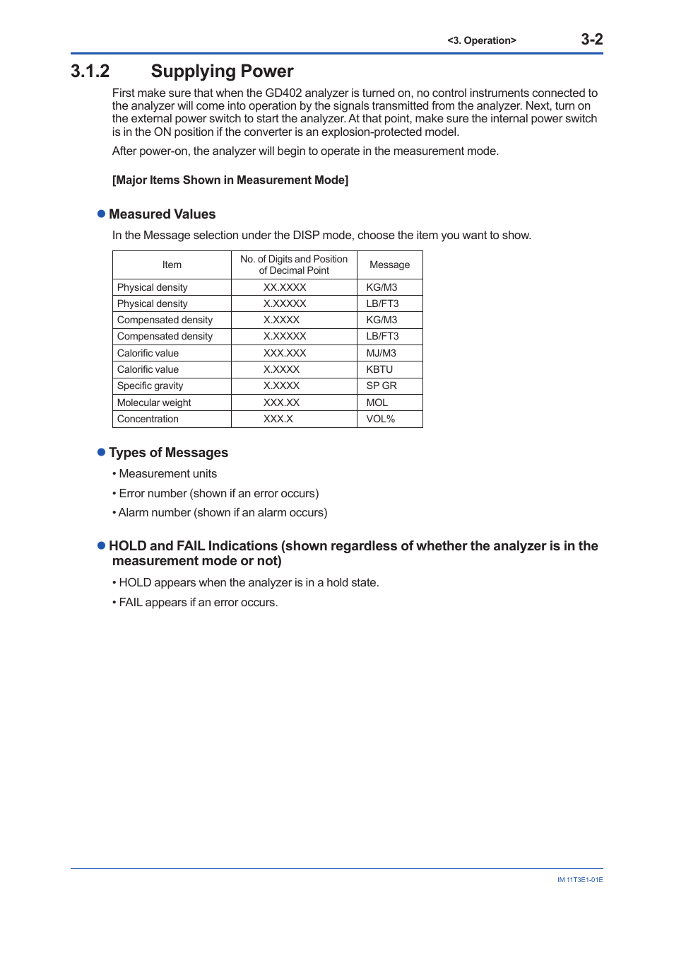 2 supplying power, Supplying power -2, Lmeasured values | Ltypes of messages | Yokogawa GD40 Gas Density Detector User Manual | Page 45 / 178