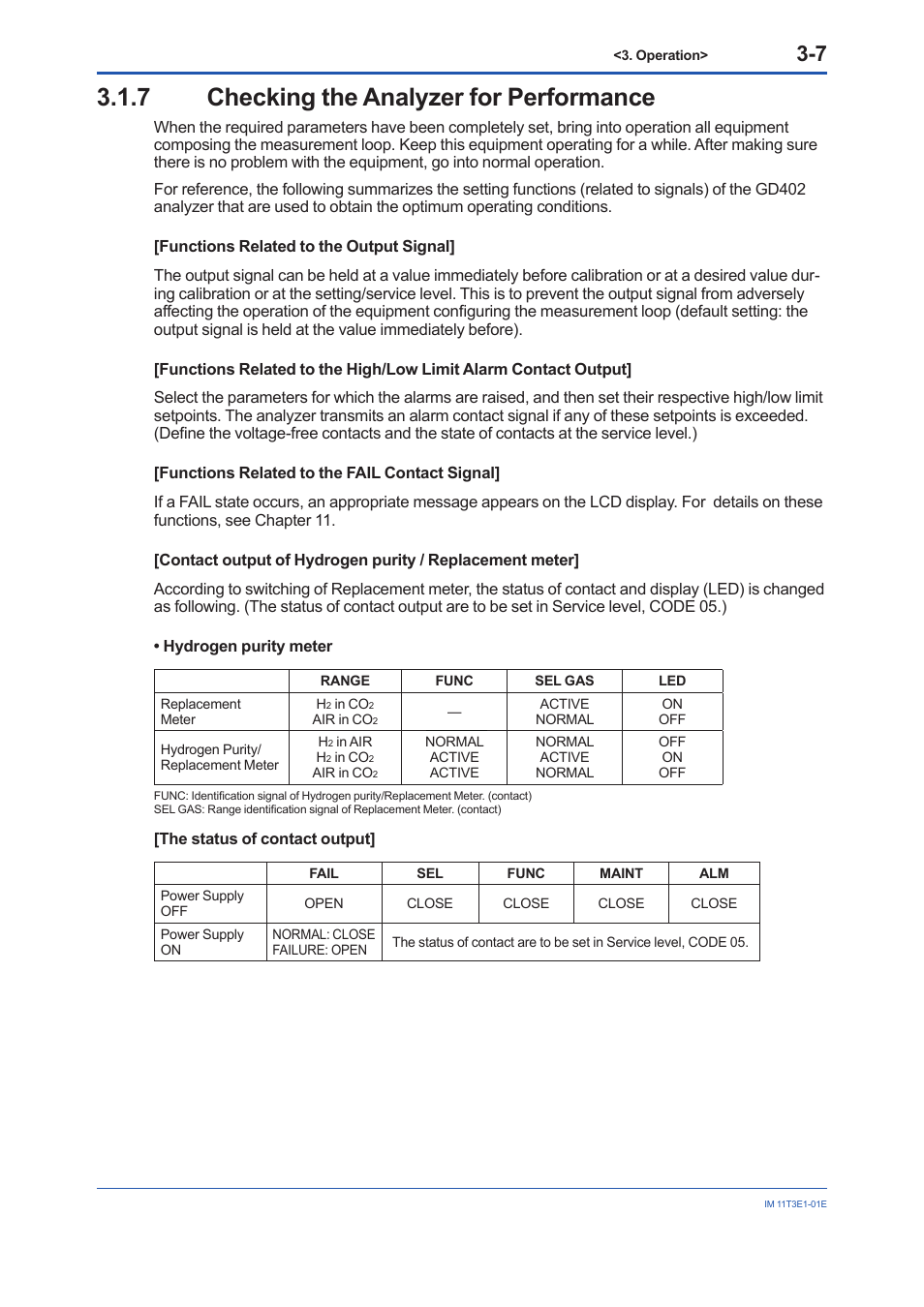 7 checking the analyzer for performance, Checking the analyzer for performance -7 | Yokogawa GD40 Gas Density Detector User Manual | Page 50 / 178