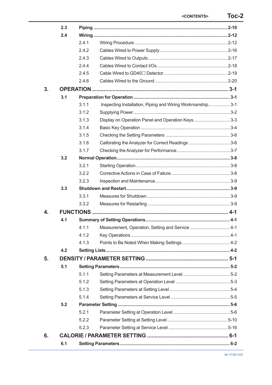 Toc-2 | Yokogawa GD40 Gas Density Detector User Manual | Page 7 / 178