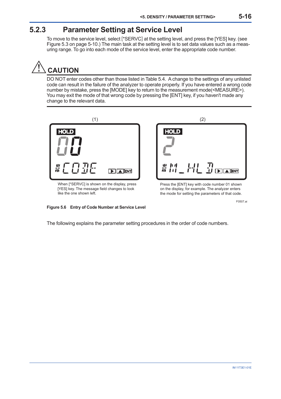3 parameter setting at service level, Parameter setting at service level -16, Caution | Yokogawa GD40 Gas Density Detector User Manual | Page 71 / 178