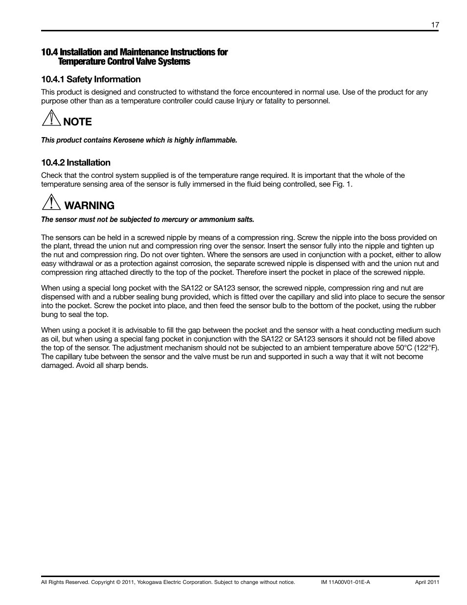 Warning | Yokogawa Advanced Reflux Sampler User Manual | Page 17 / 28