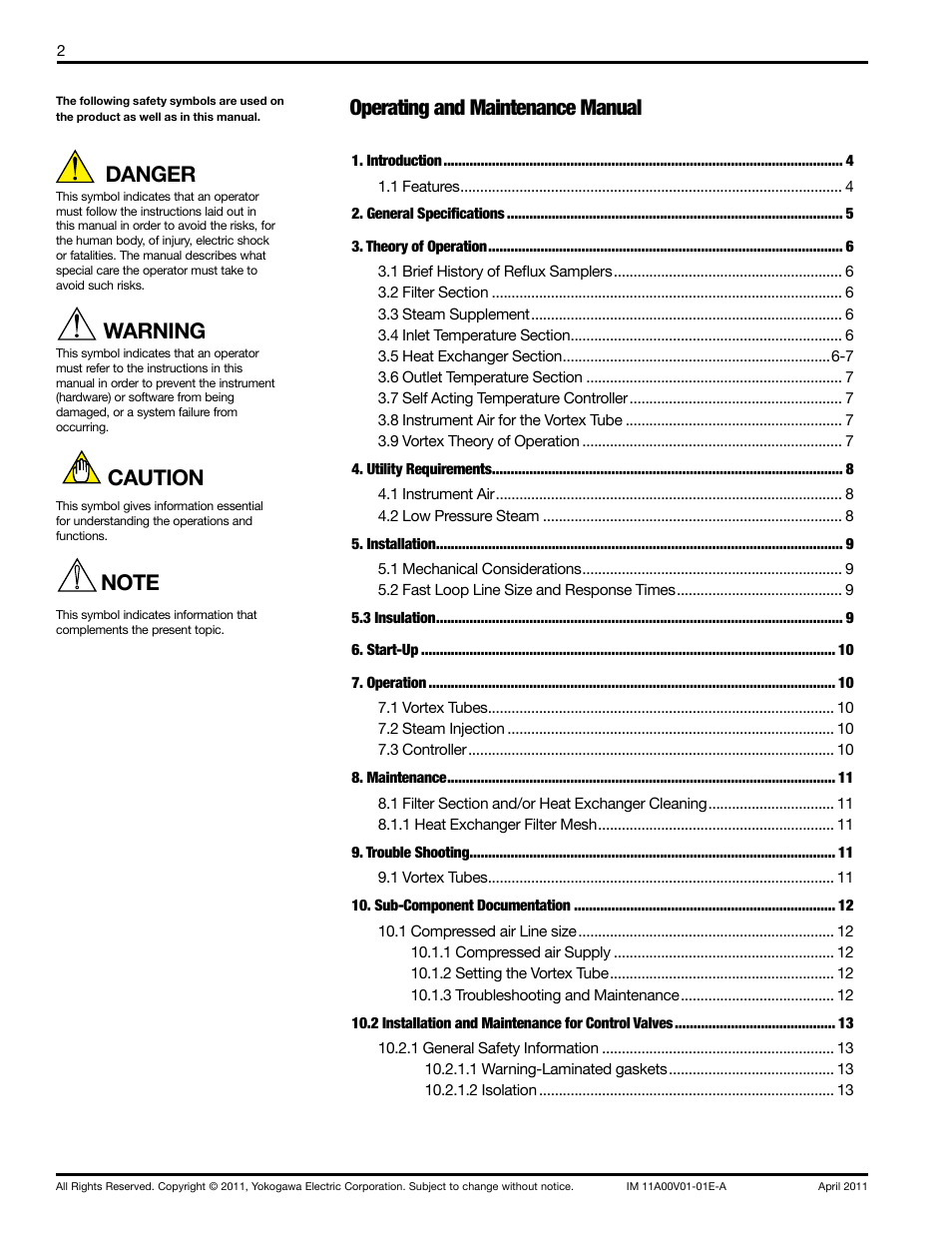 Operating and maintenance manual, Danger, Warning | Caution | Yokogawa Advanced Reflux Sampler User Manual | Page 2 / 28
