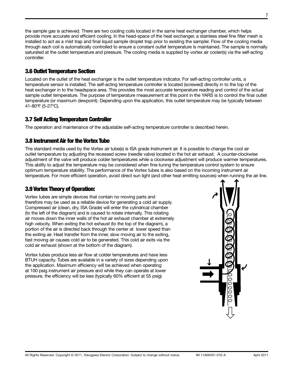 7 self acting temperature controller, 8 instrument air for the vortex tube, 9 vortex theory of operation | Yokogawa Advanced Reflux Sampler User Manual | Page 7 / 28