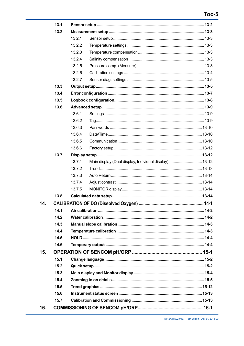 Toc-5 | Yokogawa 2-Wire Dual Channel Transmitter/Analyzer FLXA21 User Manual | Page 11 / 246