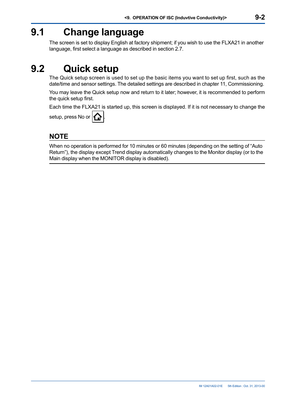 1 change language, 2 quick setup, Change language -2 | Quick setup -2 | Yokogawa 2-Wire Dual Channel Transmitter/Analyzer FLXA21 User Manual | Page 114 / 246