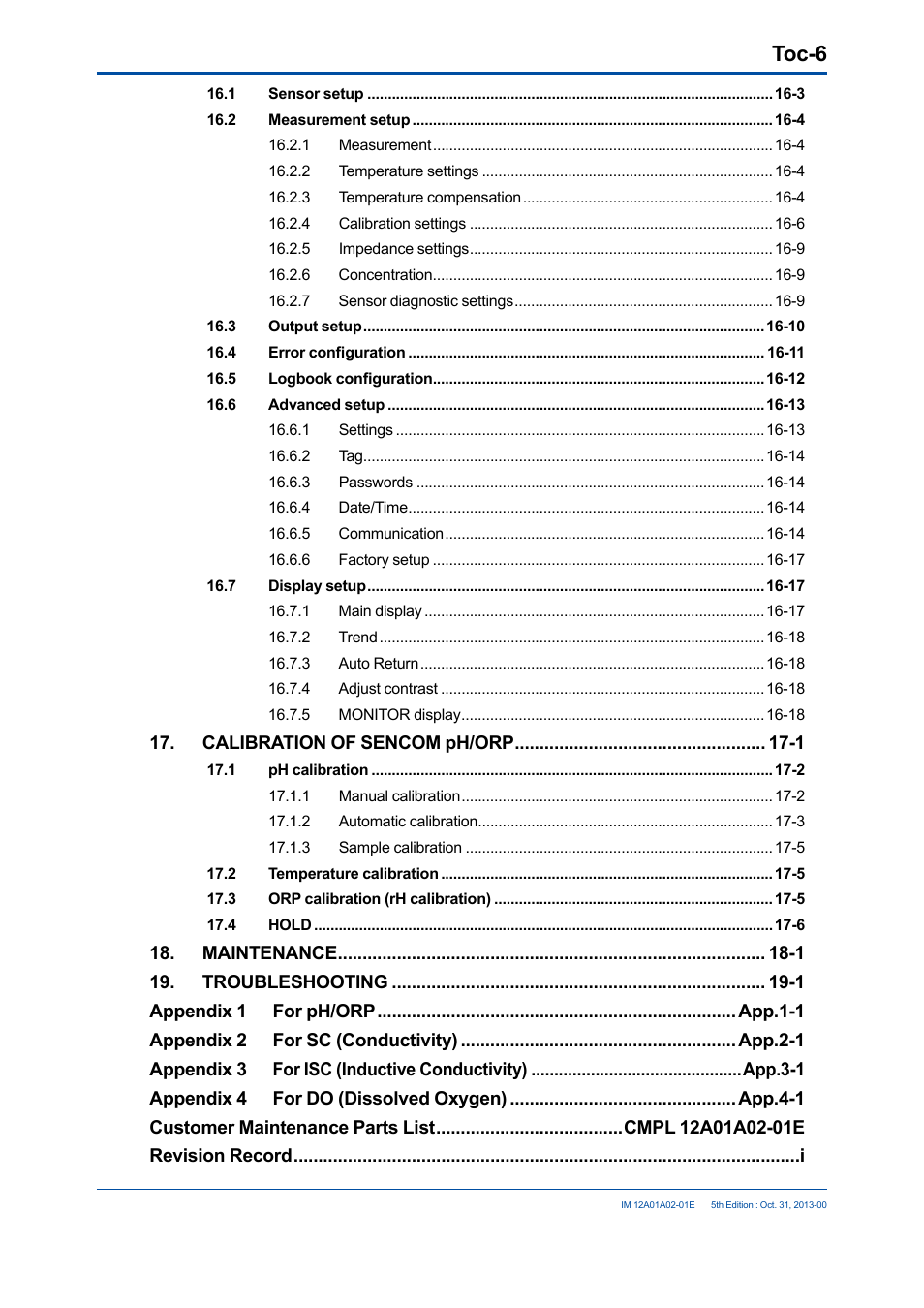 Toc-6 | Yokogawa 2-Wire Dual Channel Transmitter/Analyzer FLXA21 User Manual | Page 12 / 246