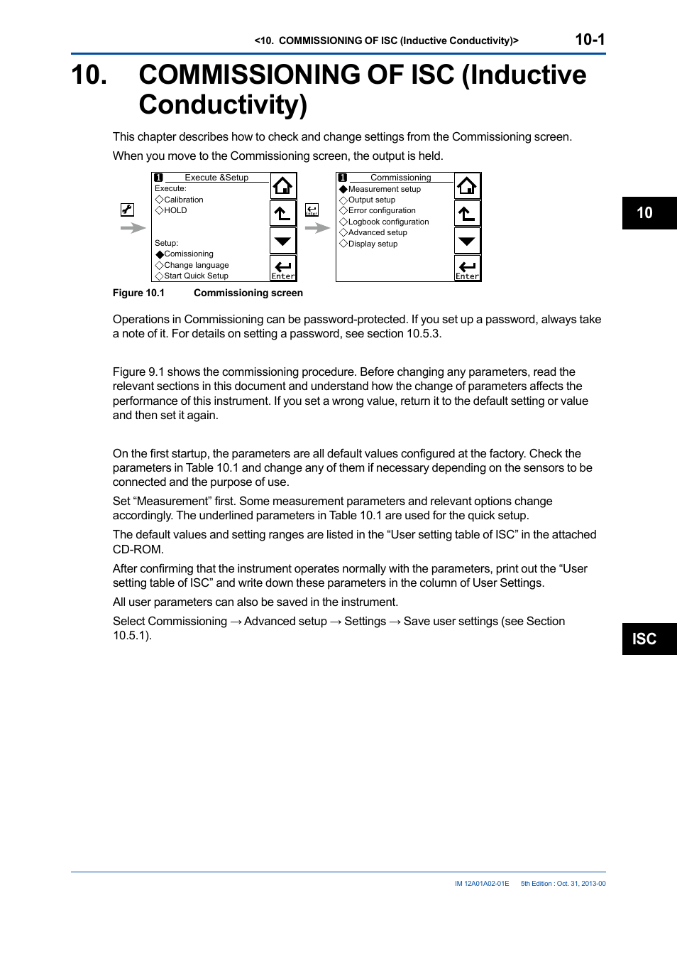 Commissioning of isc (inductive conductivity), Commissioning of isc (inductive conductivity) -1, Isc 10 | Yokogawa 2-Wire Dual Channel Transmitter/Analyzer FLXA21 User Manual | Page 124 / 246