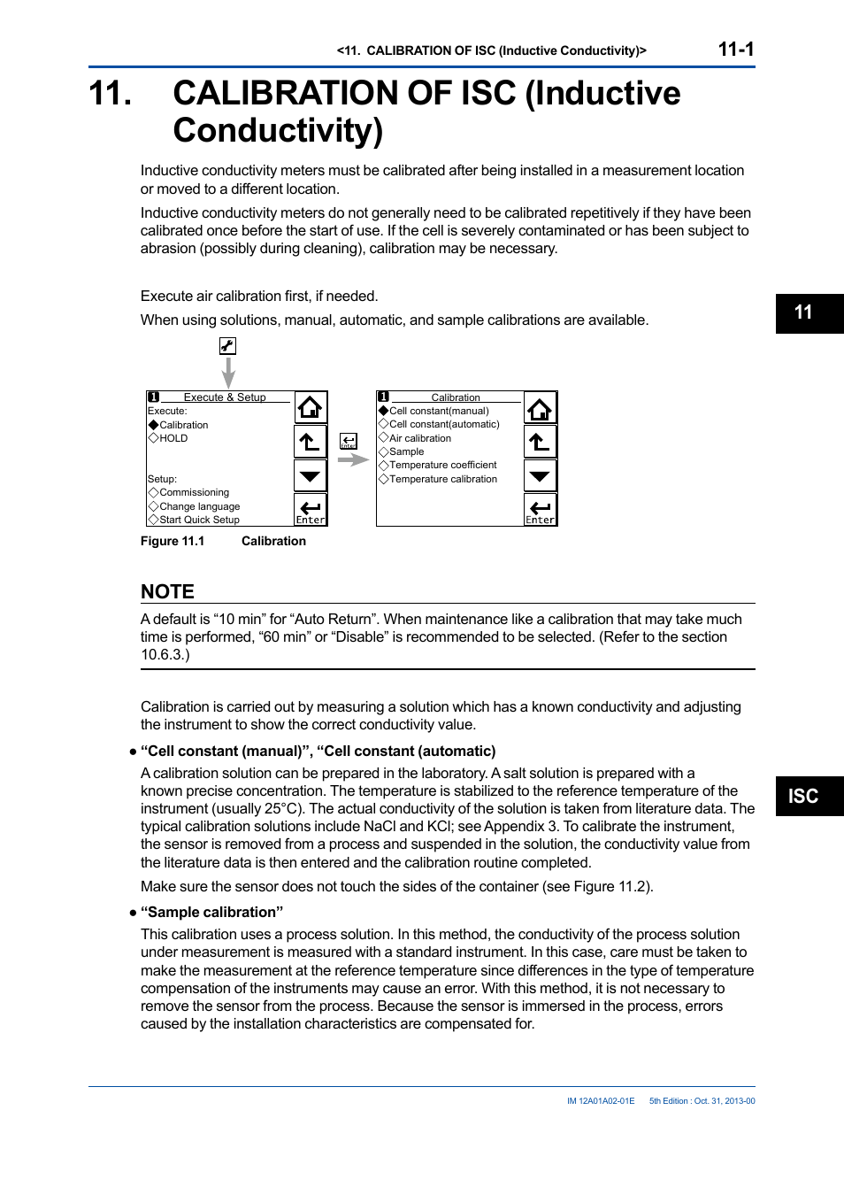 Calibration of isc (inductive conductivity), Calibration of isc (inductive conductivity) -1, Isc 11 | Yokogawa 2-Wire Dual Channel Transmitter/Analyzer FLXA21 User Manual | Page 136 / 246