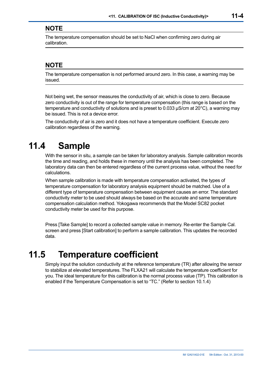 4 sample, 5 temperature coefficient, 4 sample -4 11.5 | Temperature coefficient -4 | Yokogawa 2-Wire Dual Channel Transmitter/Analyzer FLXA21 User Manual | Page 139 / 246