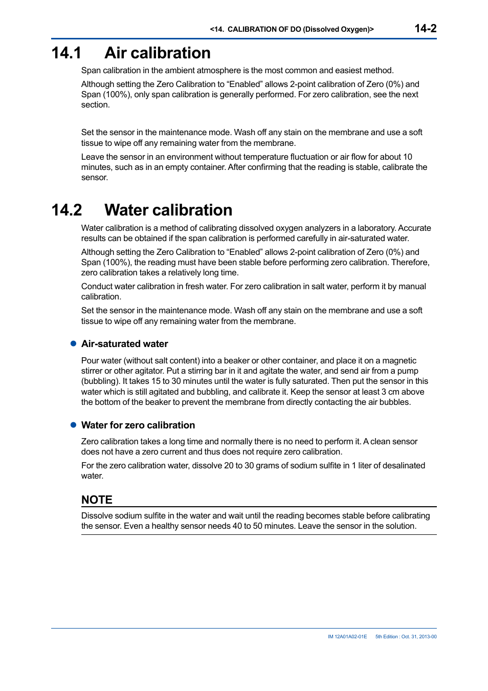 1 air calibration, 2 water calibration, Air calibration -2 | Water calibration -2 | Yokogawa 2-Wire Dual Channel Transmitter/Analyzer FLXA21 User Manual | Page 167 / 246