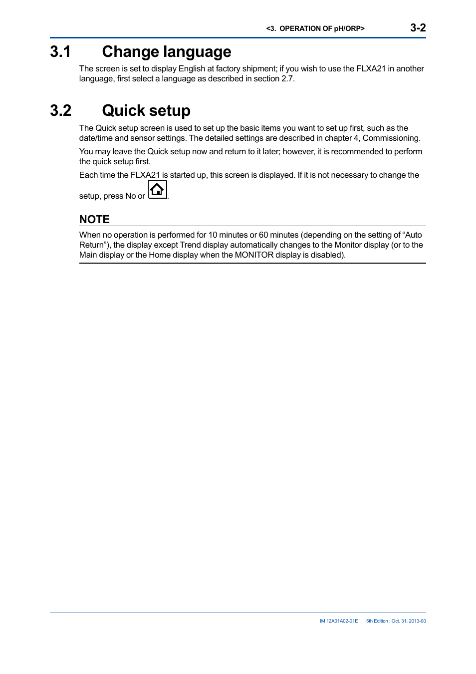 1 change language, 2 quick setup, Change language -2 | Quick setup -2 | Yokogawa 2-Wire Dual Channel Transmitter/Analyzer FLXA21 User Manual | Page 44 / 246