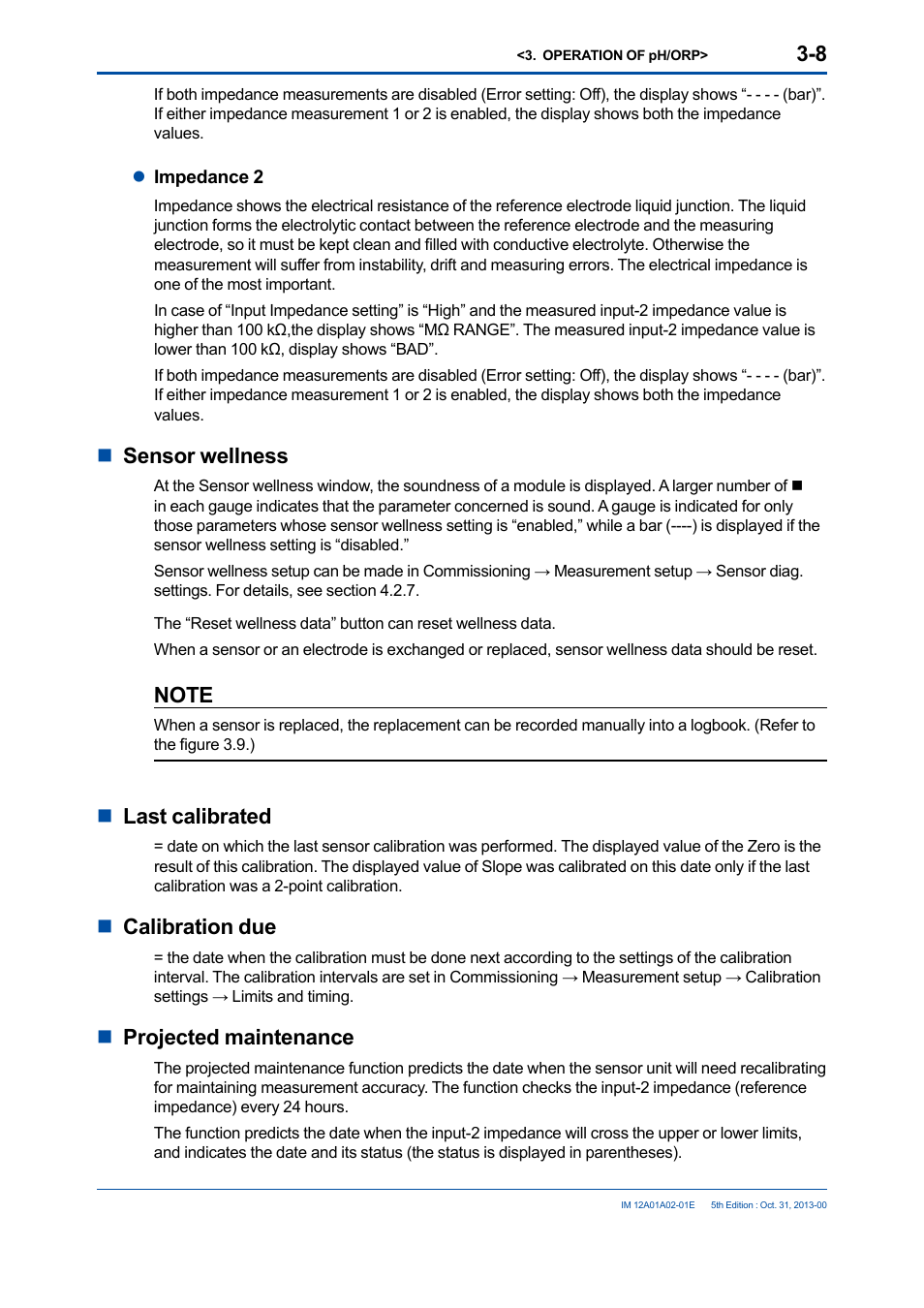 Nsensor wellness, Nlast calibrated, Ncalibration due | Nprojected maintenance | Yokogawa 2-Wire Dual Channel Transmitter/Analyzer FLXA21 User Manual | Page 50 / 246