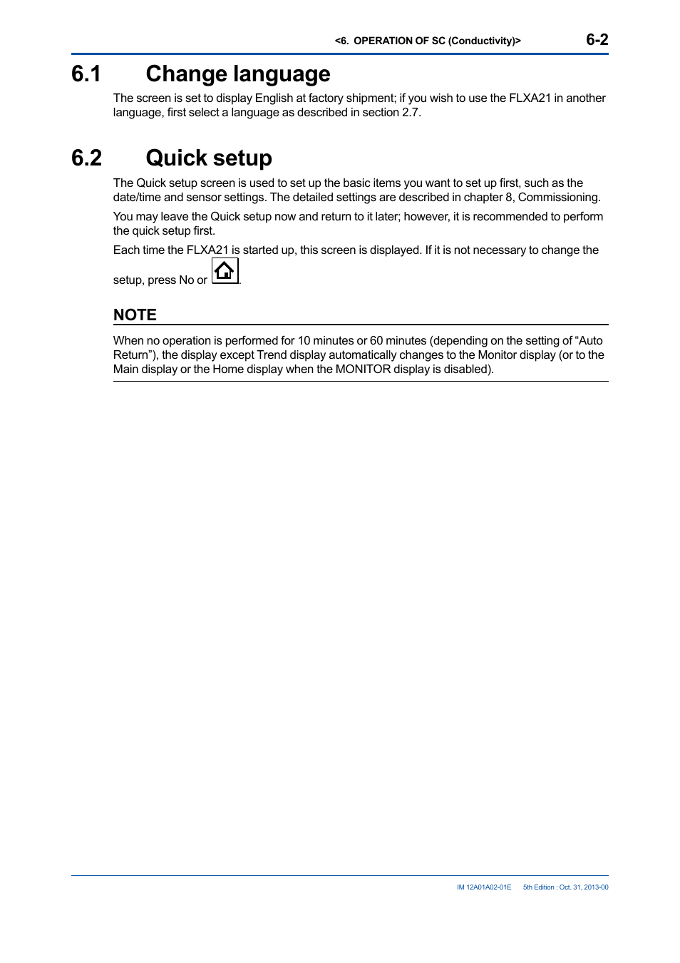 1 change language, 2 quick setup, Change language -2 | Quick setup -2 | Yokogawa 2-Wire Dual Channel Transmitter/Analyzer FLXA21 User Manual | Page 82 / 246