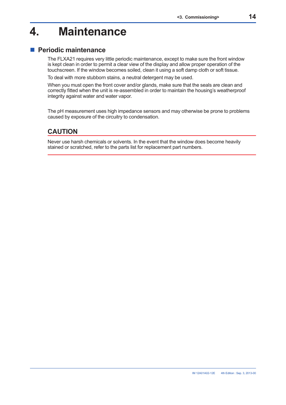 Maintenance, Nperiodic maintenance, Caution | Yokogawa 2-Wire Dual Channel Transmitter/Analyzer FLXA21 User Manual | Page 16 / 19