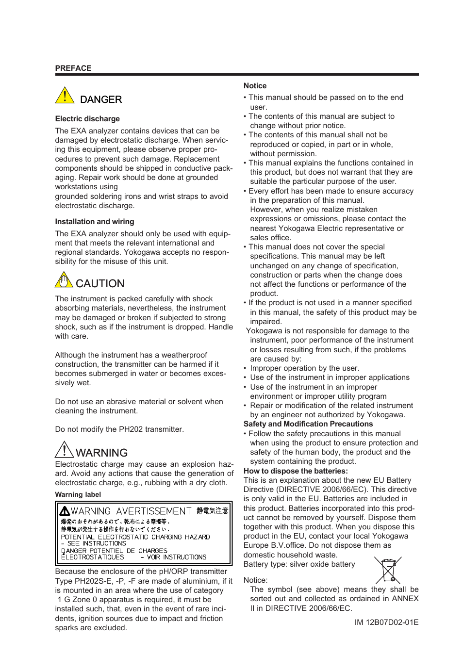 Caution, Caution warning warning, Danger | Yokogawa EXA PH202 2-Wire pH/ORP Analyzer User Manual | Page 136 / 138