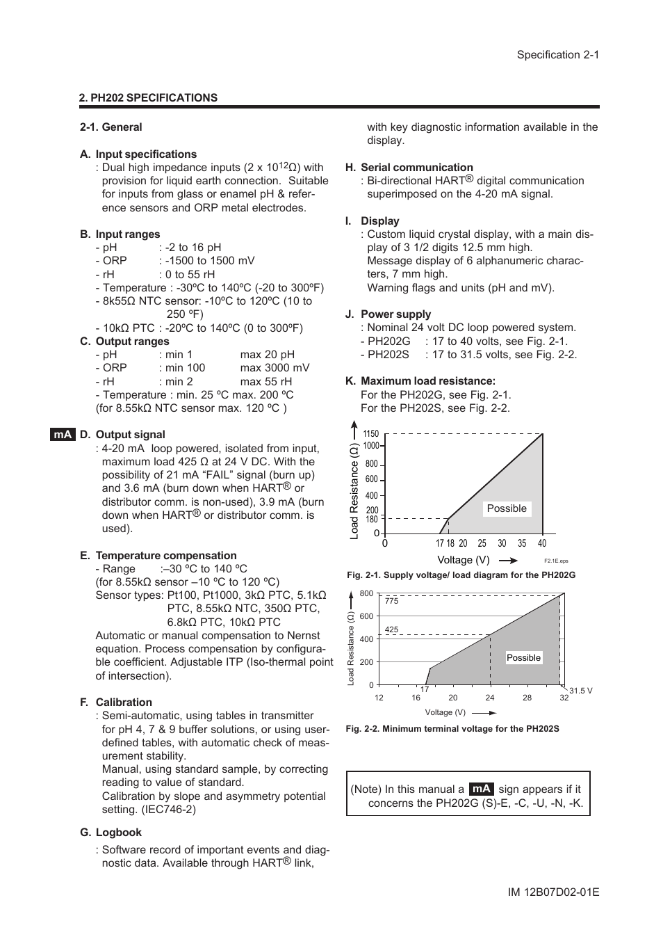 Ph202 specifications, 1. general | Yokogawa EXA PH202 2-Wire pH/ORP Analyzer User Manual | Page 14 / 138